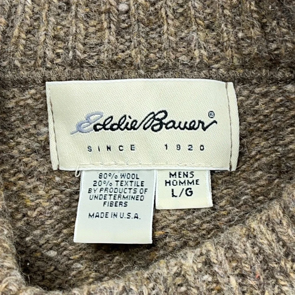 Vintage Eddie Barer Sweater Men Large Brown Wool Knit Ribbed Crewneck 90s Y2K * - Picture 3 of 9